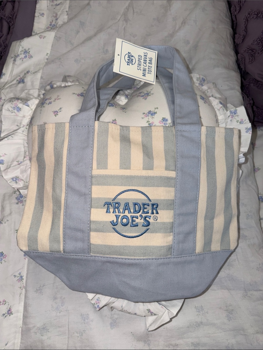 Trader Joe's Blue & Cream Striped Canvas Tote